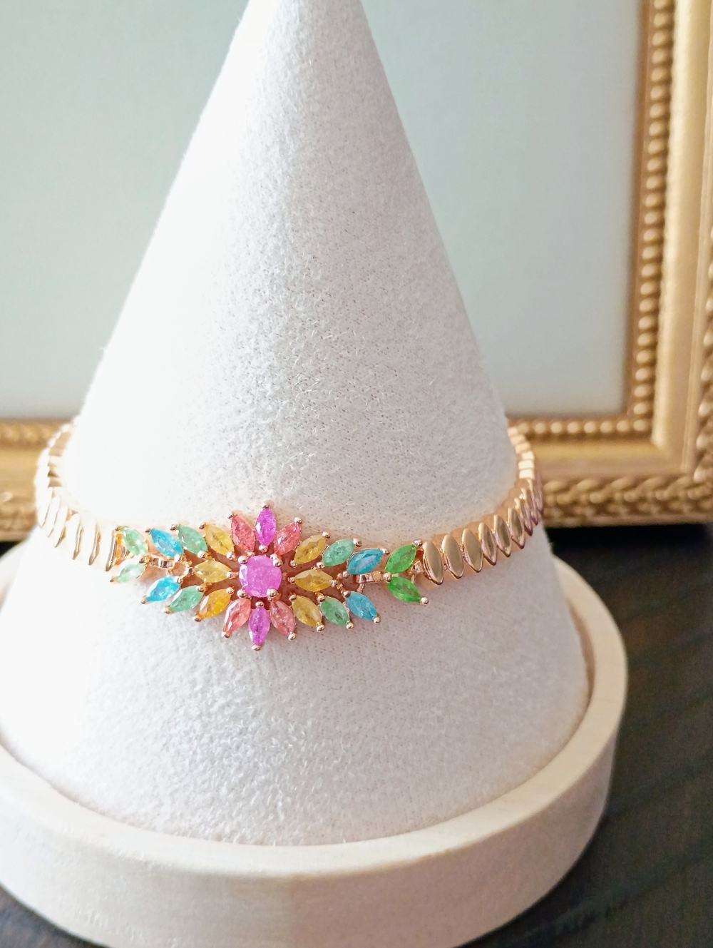New Gold Plated Multicolor Crystal Floral Bracelet